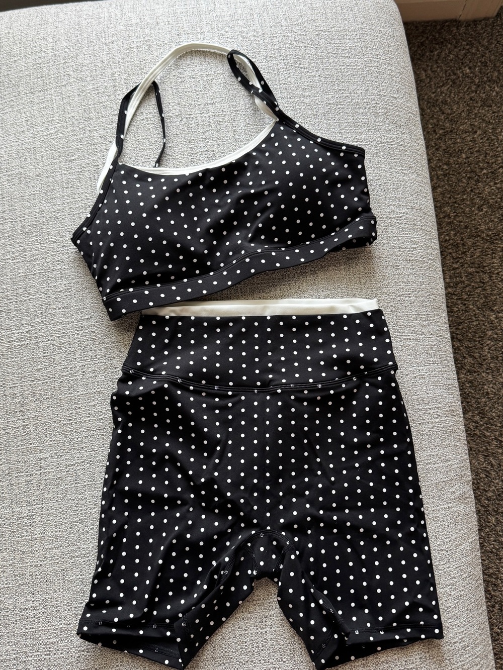 NWOT Black & White Double Layered Polka Dot Sports Bra and Bike Shorts Set